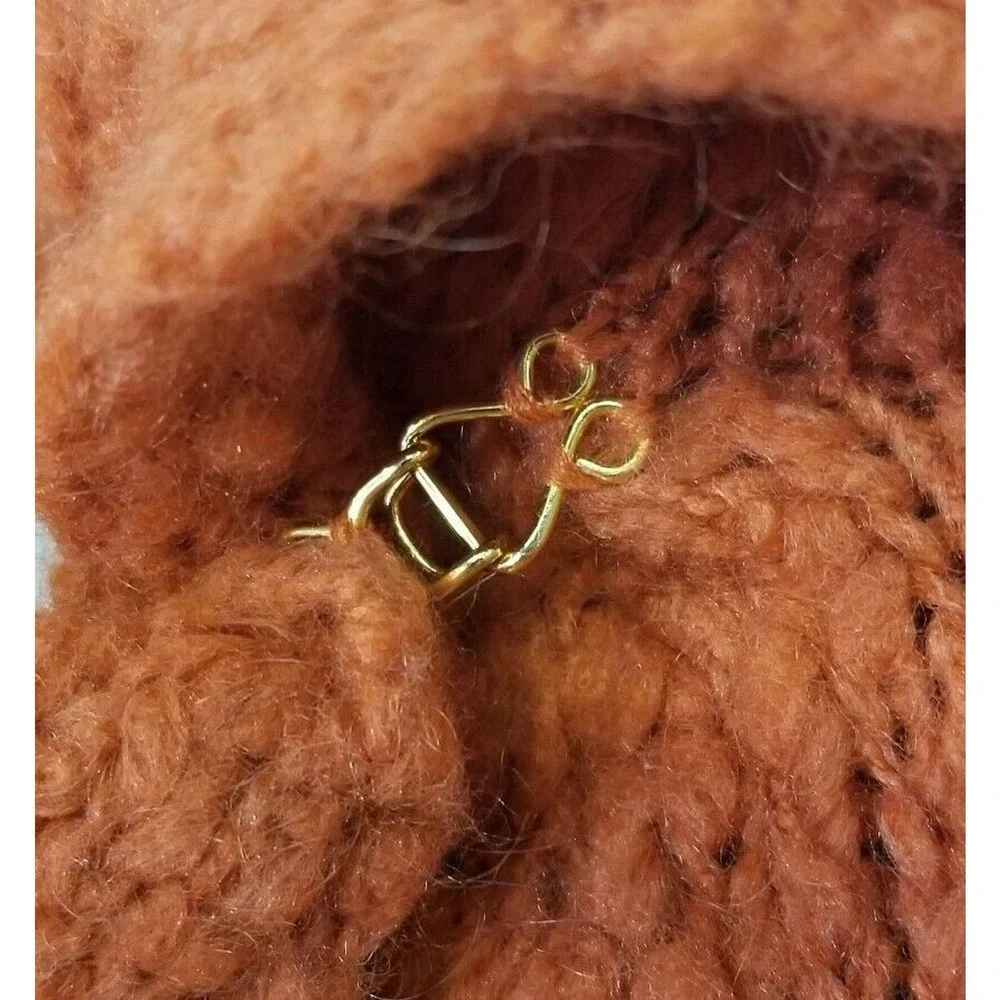 Laura Ashley Petites Orange Chunky Boucle Knit Open Front Long Cardigan Sweater - Picture 7 of 9